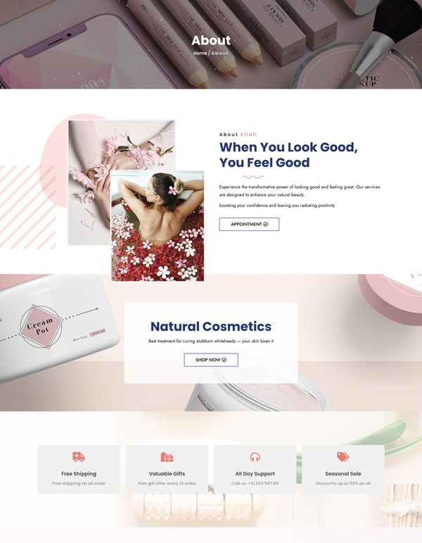 Beauty Queen – About Us template screenshot