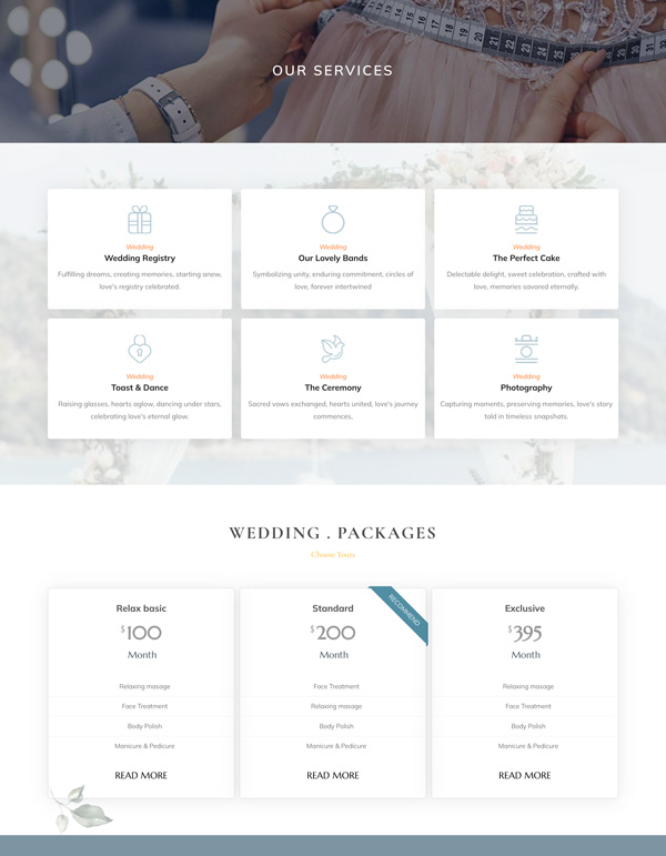 Elegant Wedding – Services template screenshot