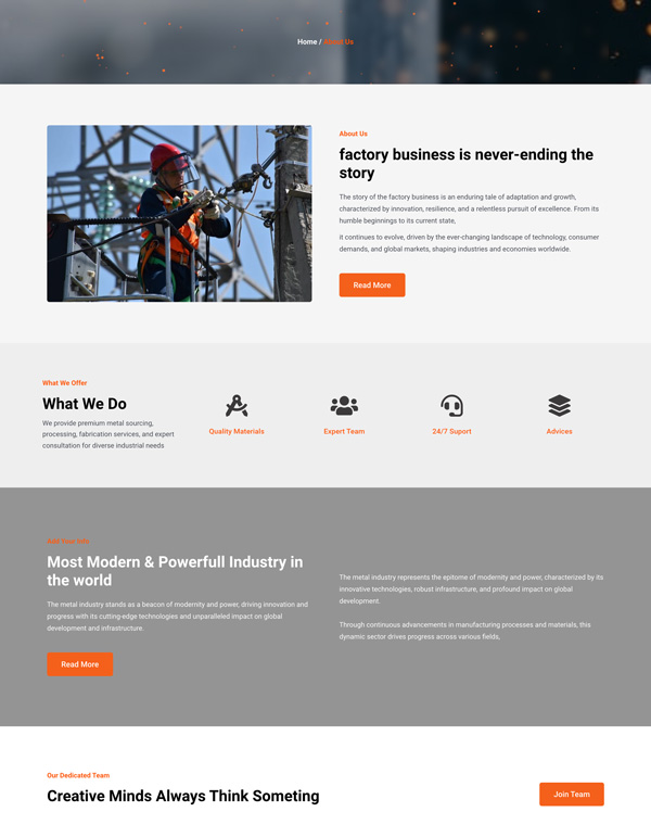 Metal – About Us template screenshot