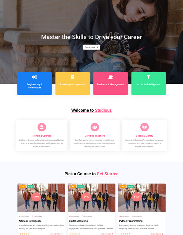 Studious – Home template screenshot