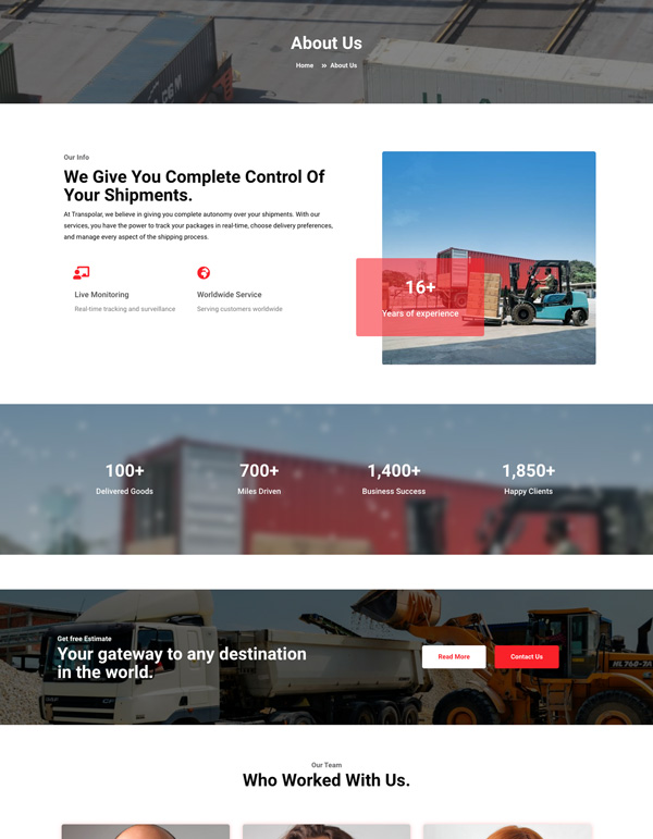 Transporter – About Us template screenshot
