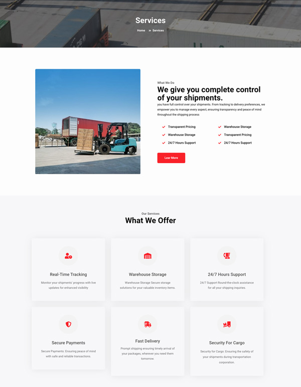 Transporter – Services template screenshot