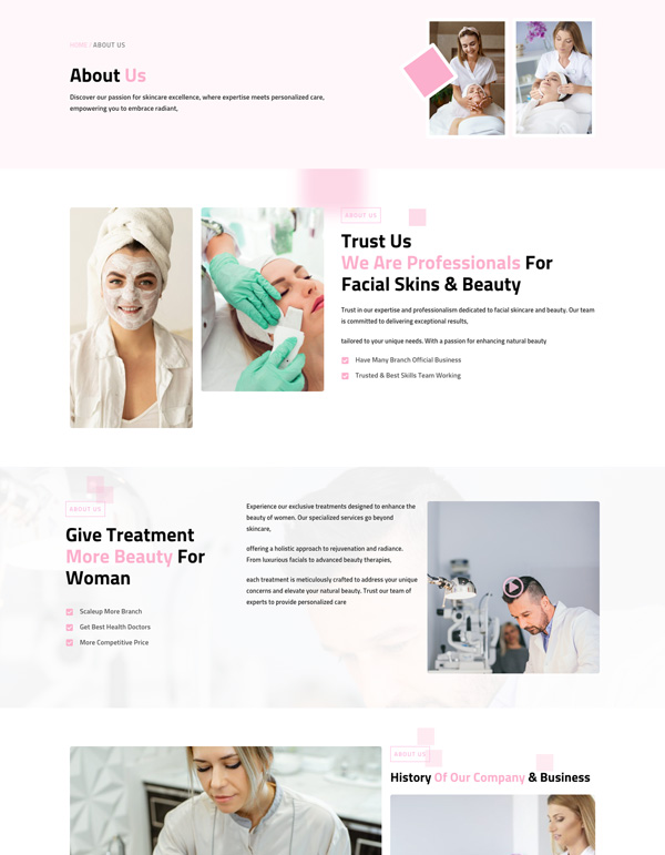 Woman Facial – About Us template screenshot