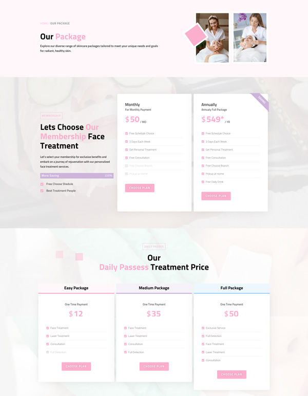 Woman Facial – Packages template screenshot