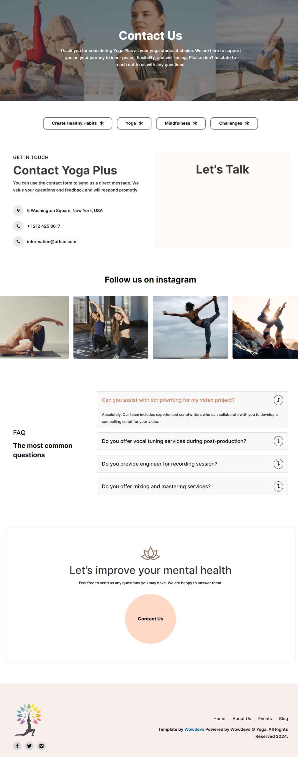 Yoga – Contact Us template screenshot