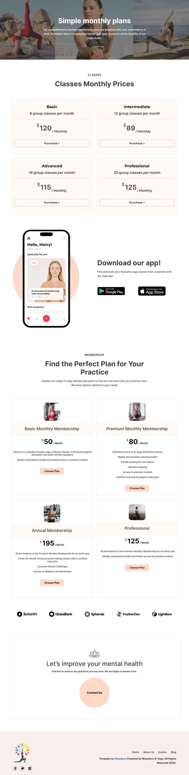 Yoga – Pricing template screenshot
