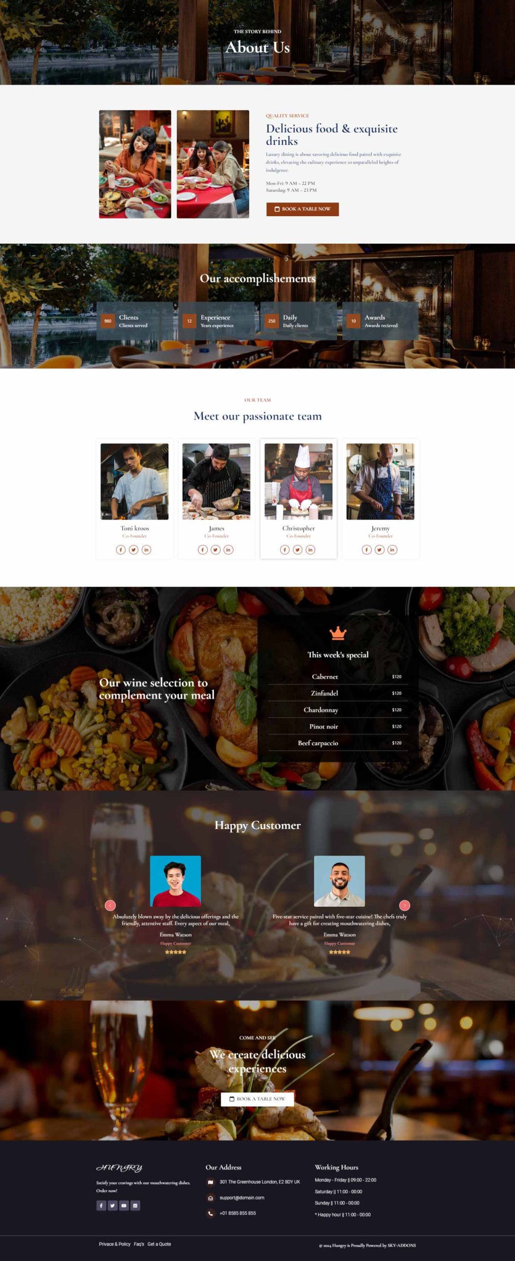 Hungry Restaurant – About Us template screenshot