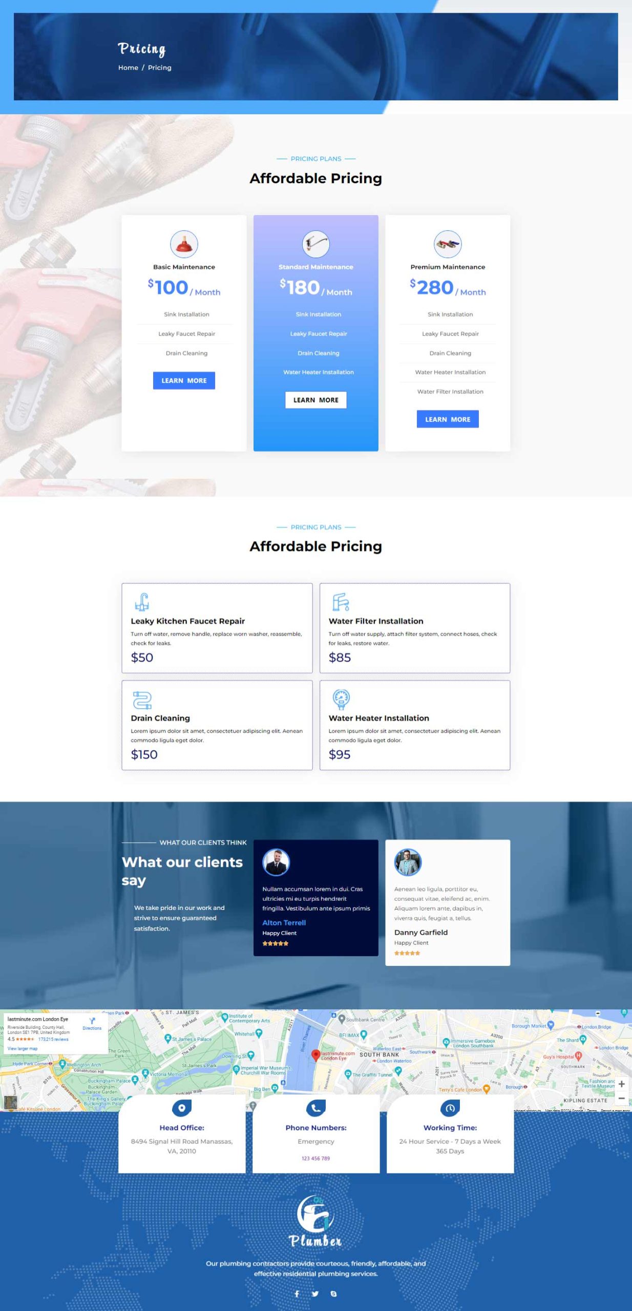 Plumber Agency – Pricing template screenshot