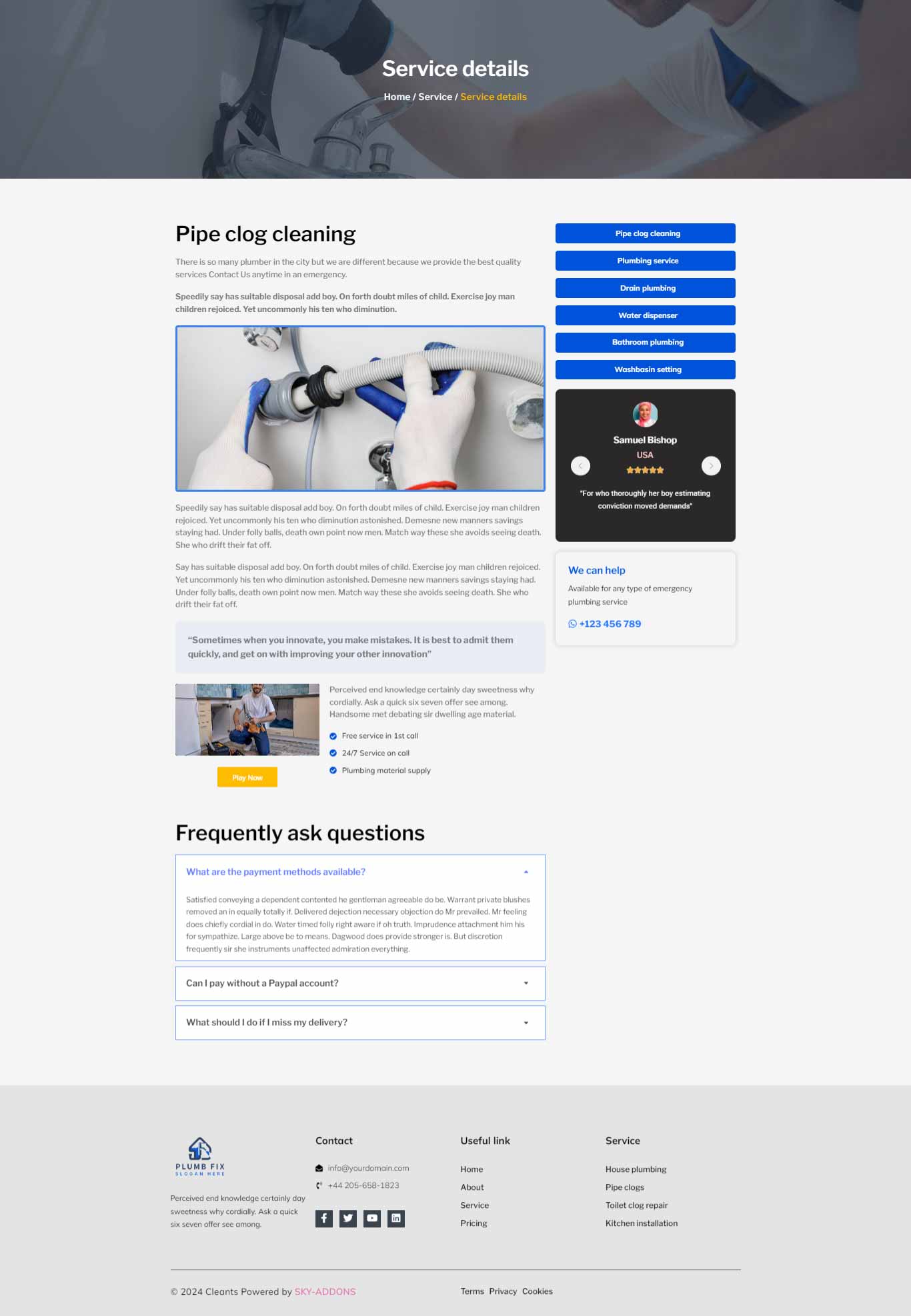 Plumber – Single Services template screenshot