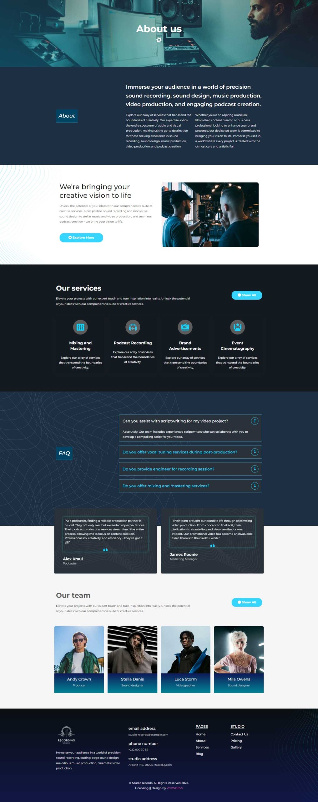 Studio Record – About template screenshot